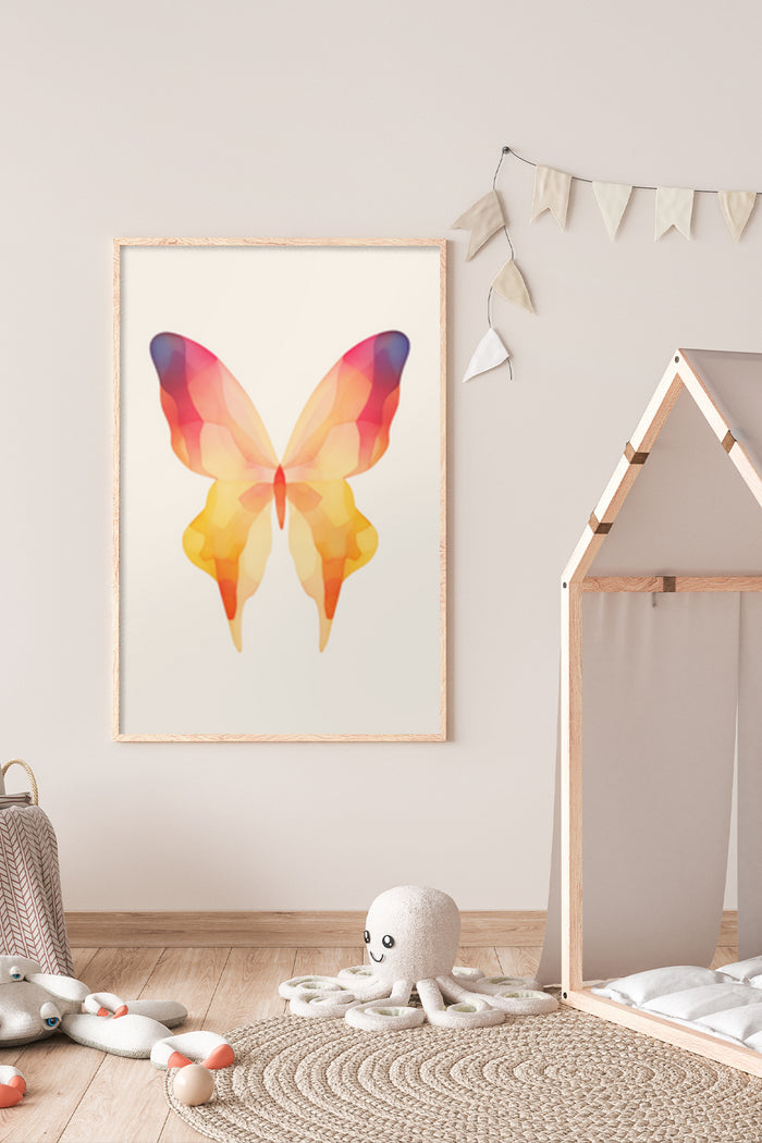 Abstract Geometric Colorful Butterfly Art Poster in Stylish Kids' Room