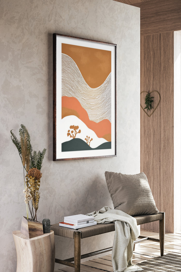 Abstract desert waves art print in a stylish home decor setting
