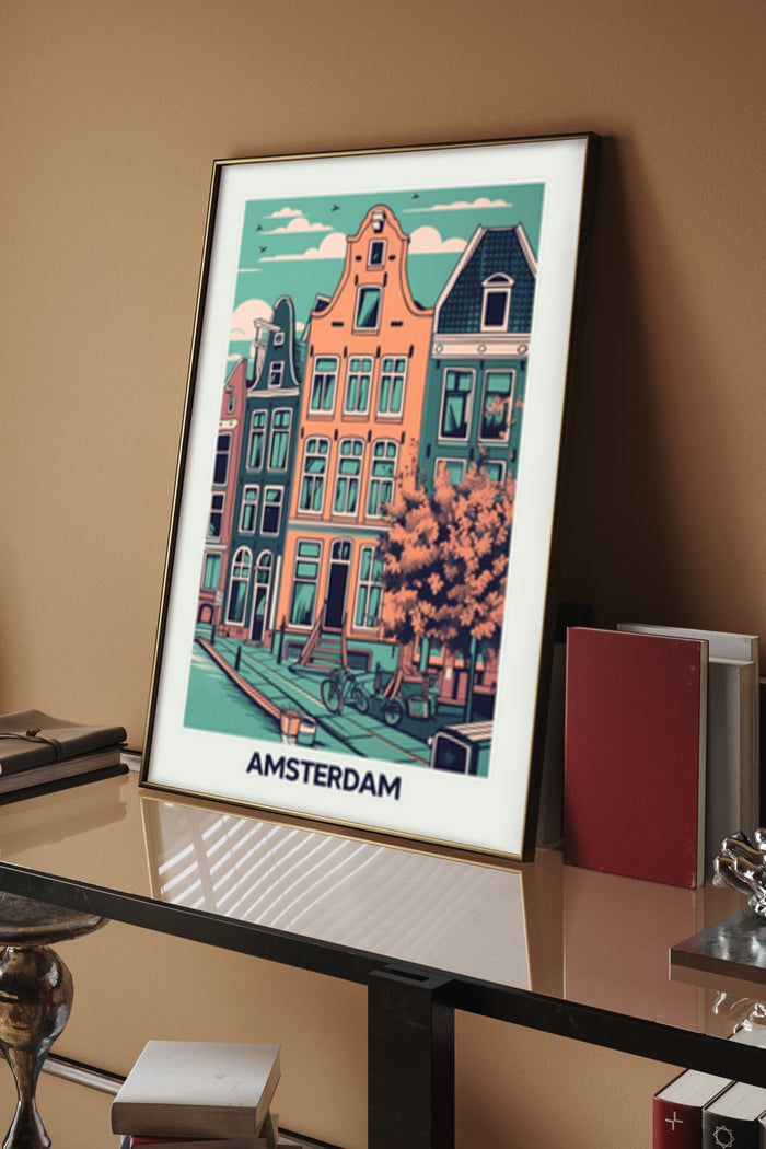 Vintage Amsterdam Canal Houses and Bicycles Poster Art