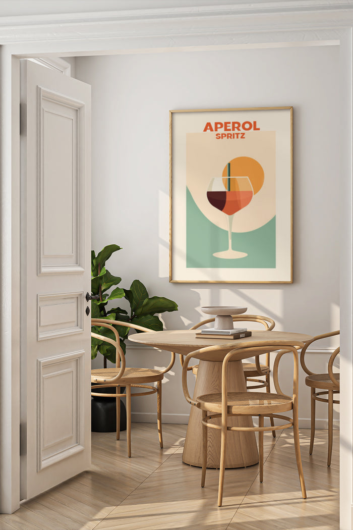 Minimalist Aperol Spritz Poster in Modern Dining Room Decor