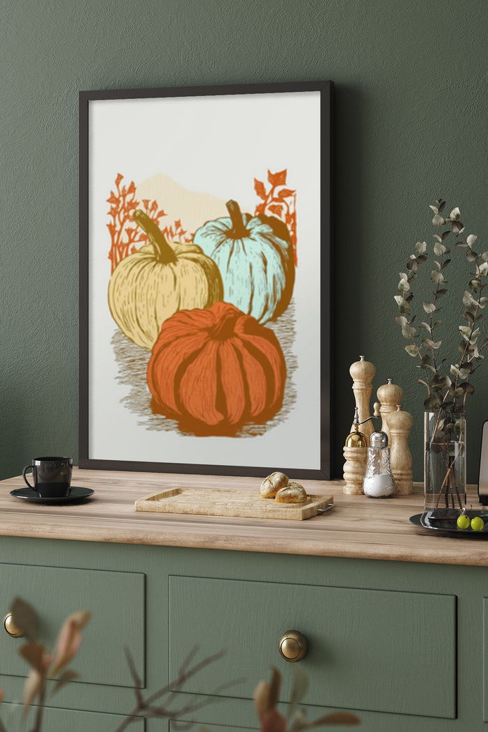 Colorful Autumn Pumpkin Art Poster for Home Decoration