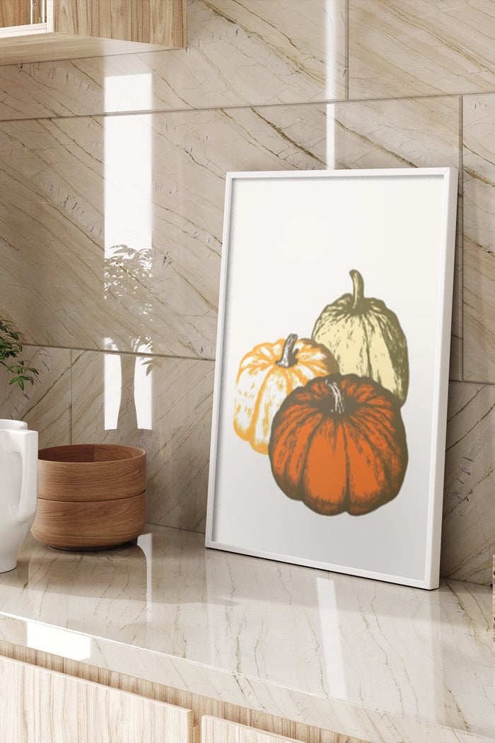 Autumn themed pumpkin illustration poster in a modern interior