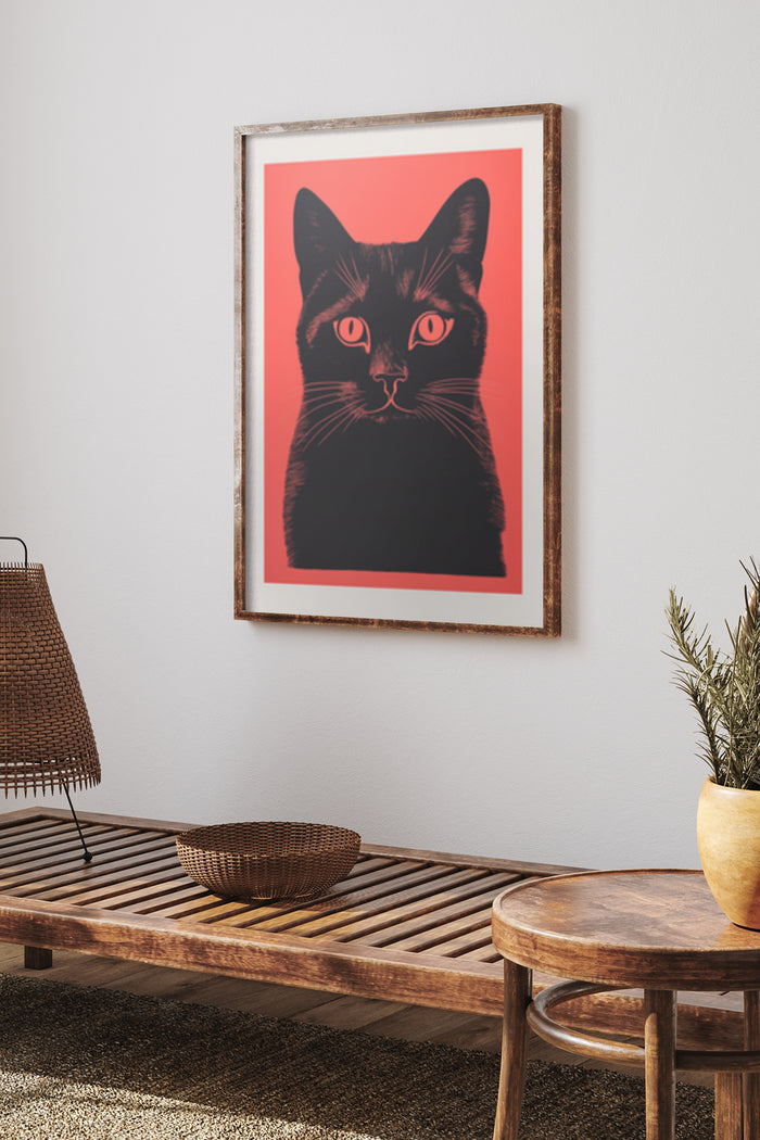 Striking Black Cat Art Poster in Modern Home Interior