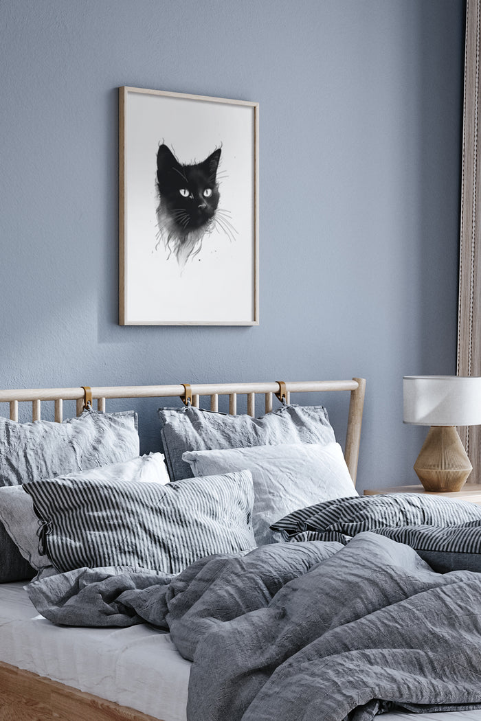 Elegant Black Cat Art Poster as Bedroom Wall Decor