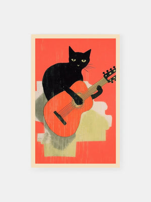Black Cat Playing Guitar Poster