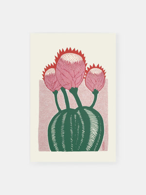 Blossoming Cacti Illustration Poster