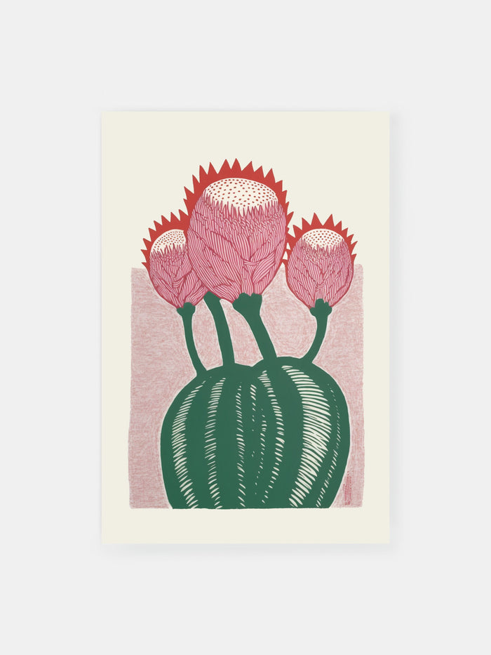 Blossoming Cacti Illustration Poster