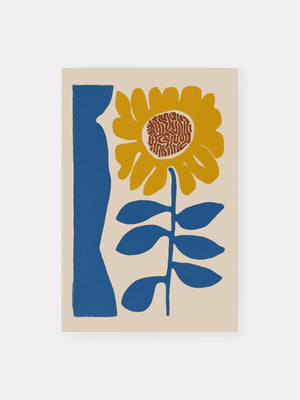 Blue Botanical Sunflower Poster