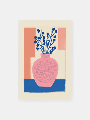 Blue Flowers in Rose Vase Poster