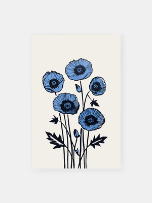 Blue Victorian Poppies Poster