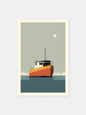 Boat under Ocean Moonlight Poster