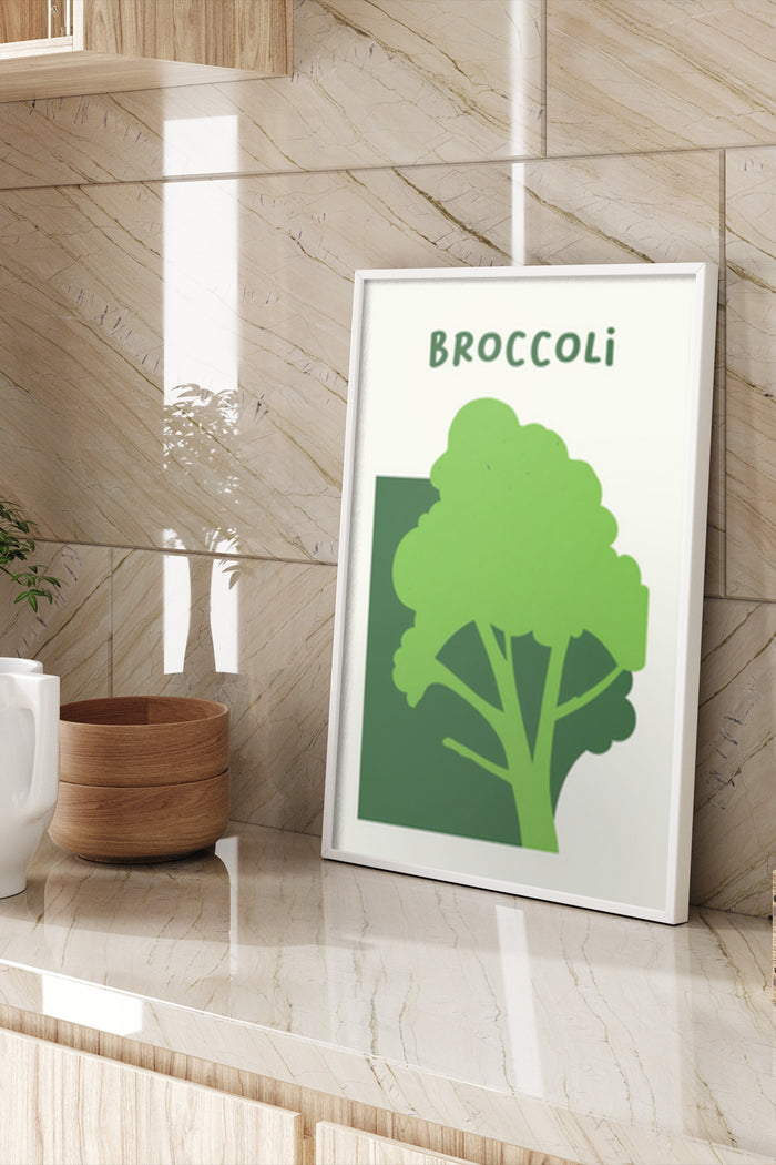 Minimalist Broccoli Art Poster in Home Decor Setting
