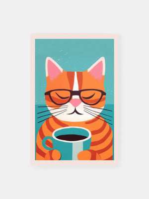 Calm Cat Drinking Coffee Poster