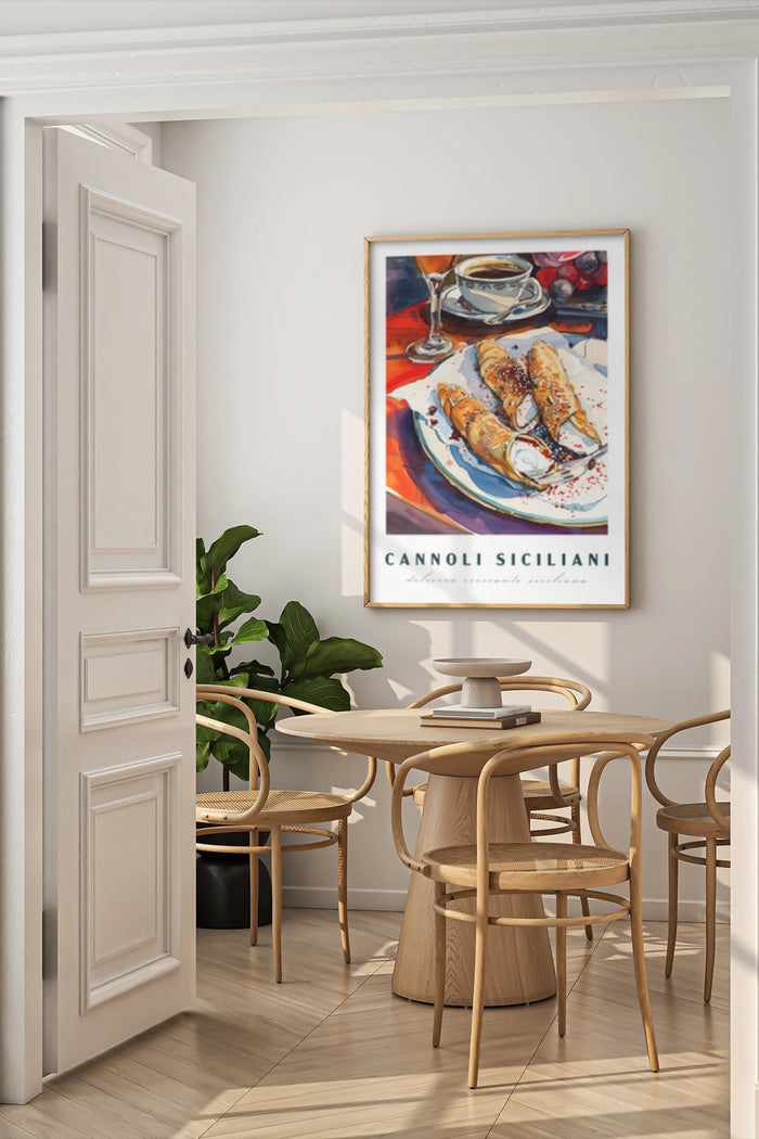 Cannoli Siciliani Italian Sweet Cuisine Poster in a Stylish Dining Room