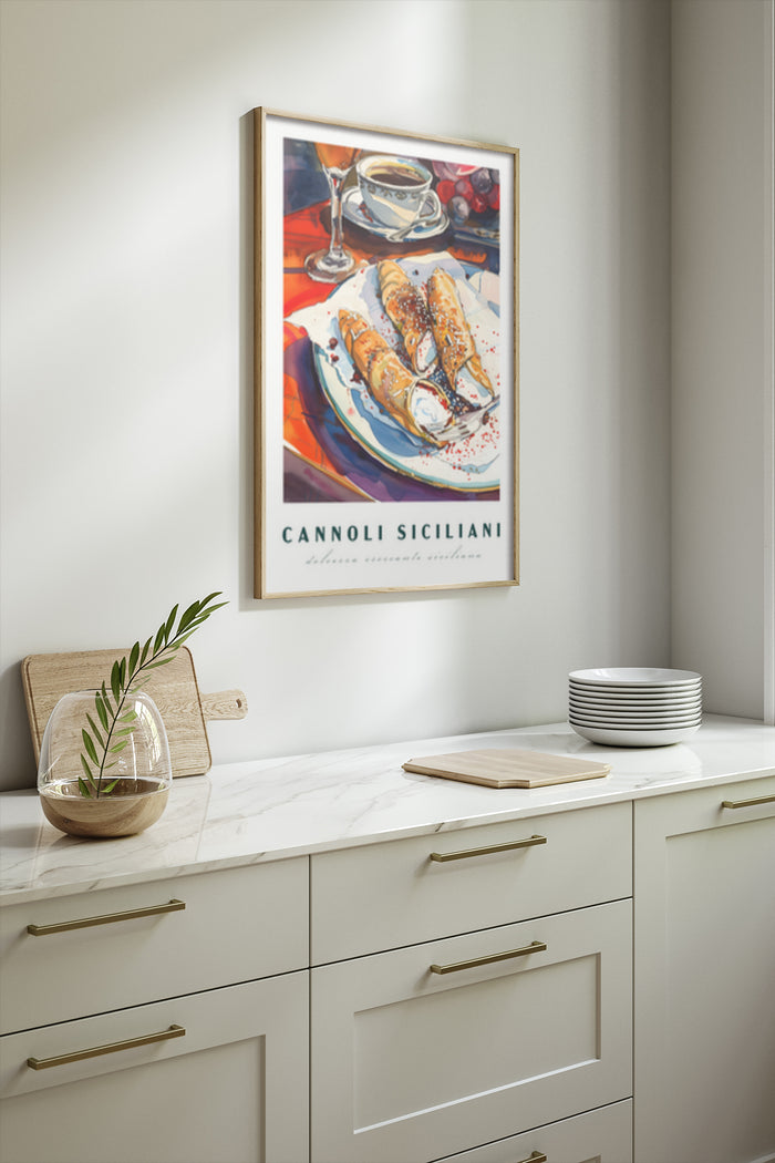 Cannoli Siciliani Vintage Poster Advertising Italian Dessert in Stylish Kitchen