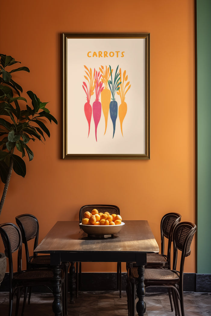 Colorful Carrots Art Poster in Modern Kitchen Interior Decor