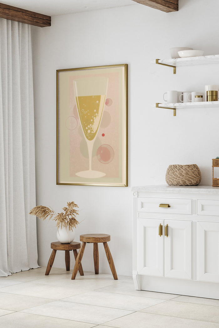 Modern Champagne Glass Wall Art Poster in Elegant Home Interior