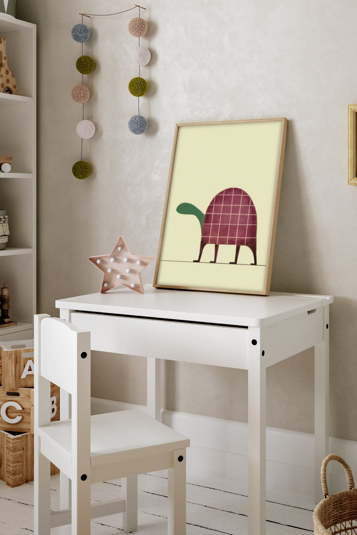 Kids room interior with turtle illustration poster on wall