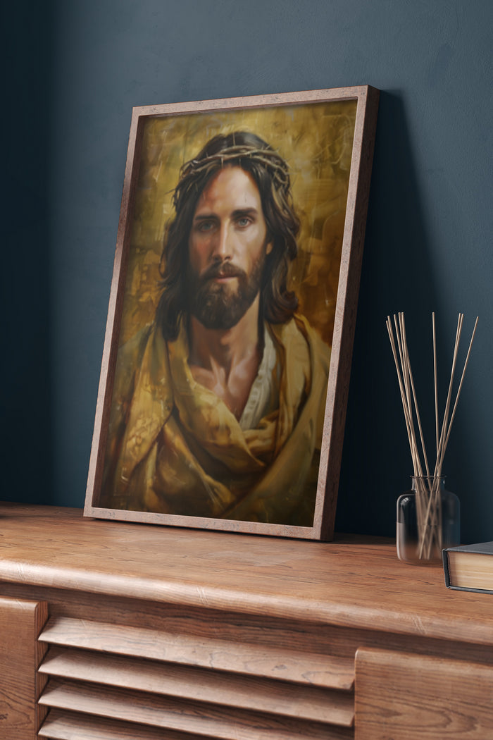 Classic portrait painting of Jesus Christ with thorn crown for home decoration