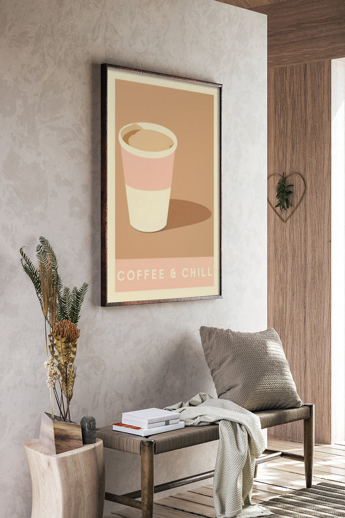 Stylish 'Coffee & Chill' poster in modern home decor setting