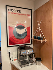 High quality print, solid frame, and most importantly it looks great in our kitchen over the espresso machine.