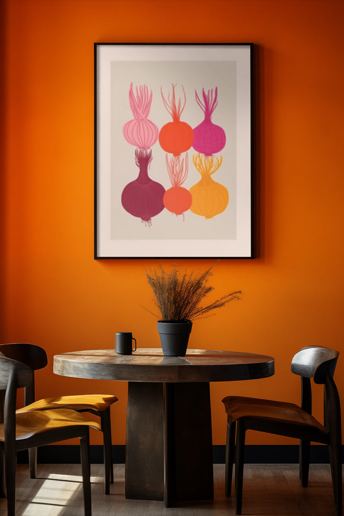 Colorful Abstract Onion Art Poster in Modern Dining Room Setting
