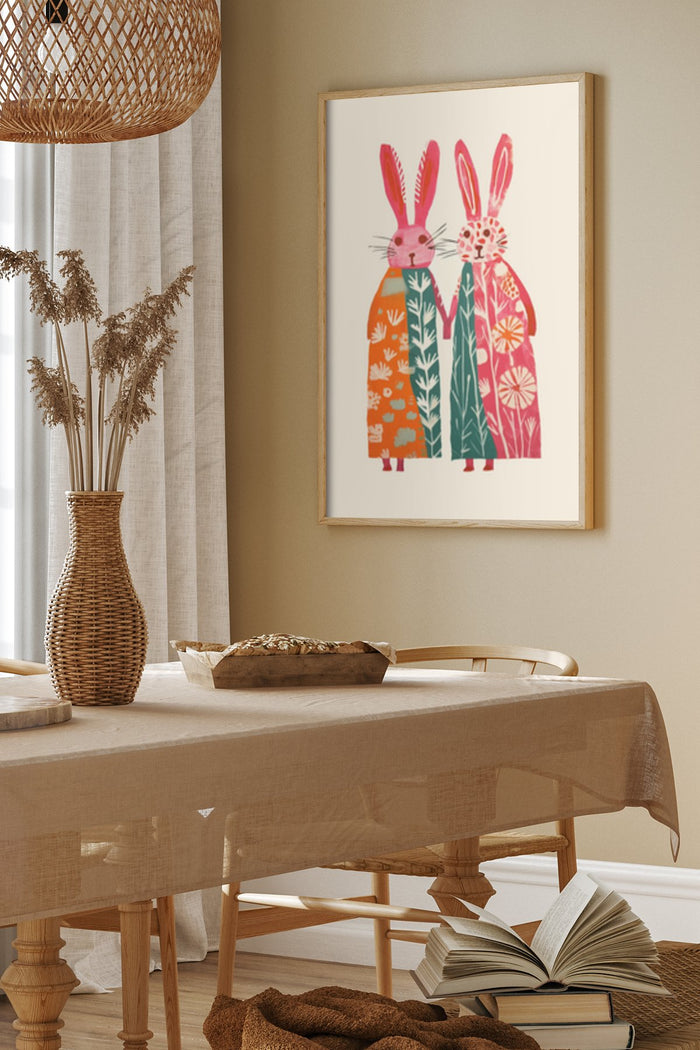 Colorful Abstract Rabbits Poster in Modern Home Decor Setting