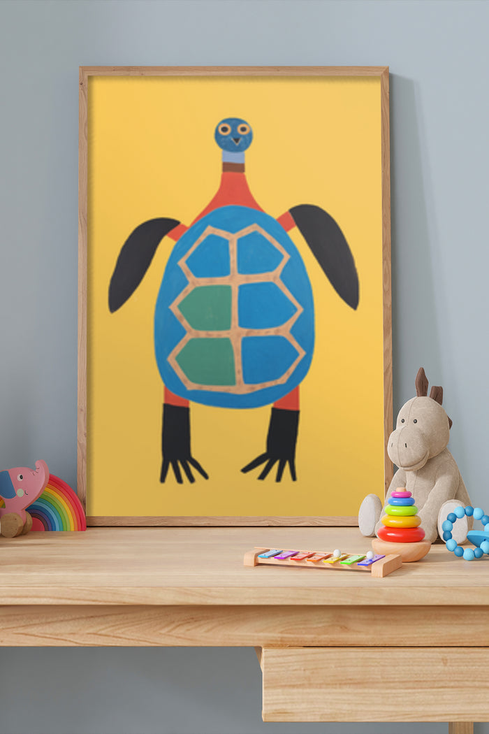 Whimsical abstract turtle illustration poster for children's room decoration