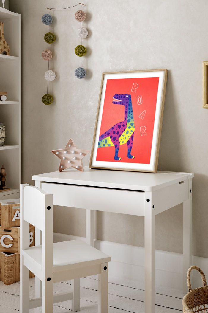 Colorful Dinosaur Roar Poster for Kids Room Wall Art