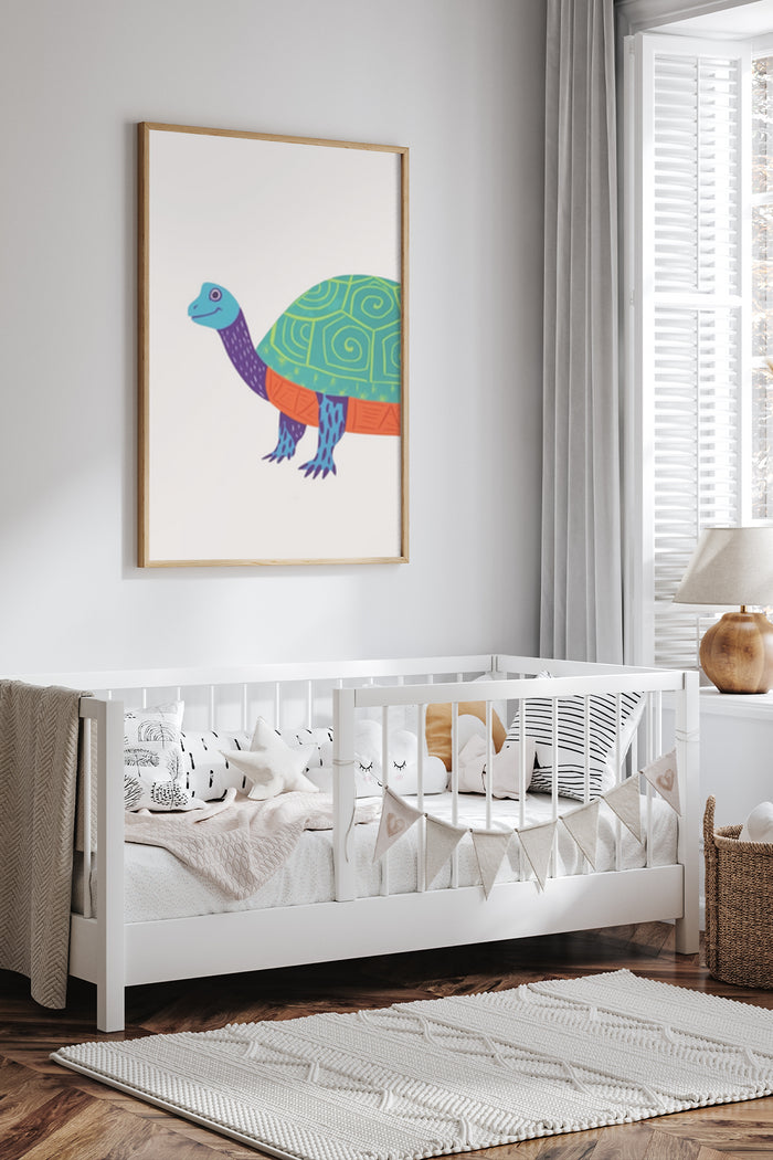 Colorful Tortoise Illustration Poster in Children's Bedroom Decor