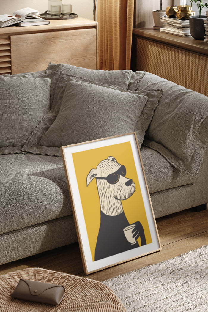 Cool Dog with Sunglasses Art Poster in a Stylish Room
