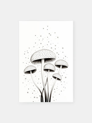Dotted Black White Mushrooms Poster