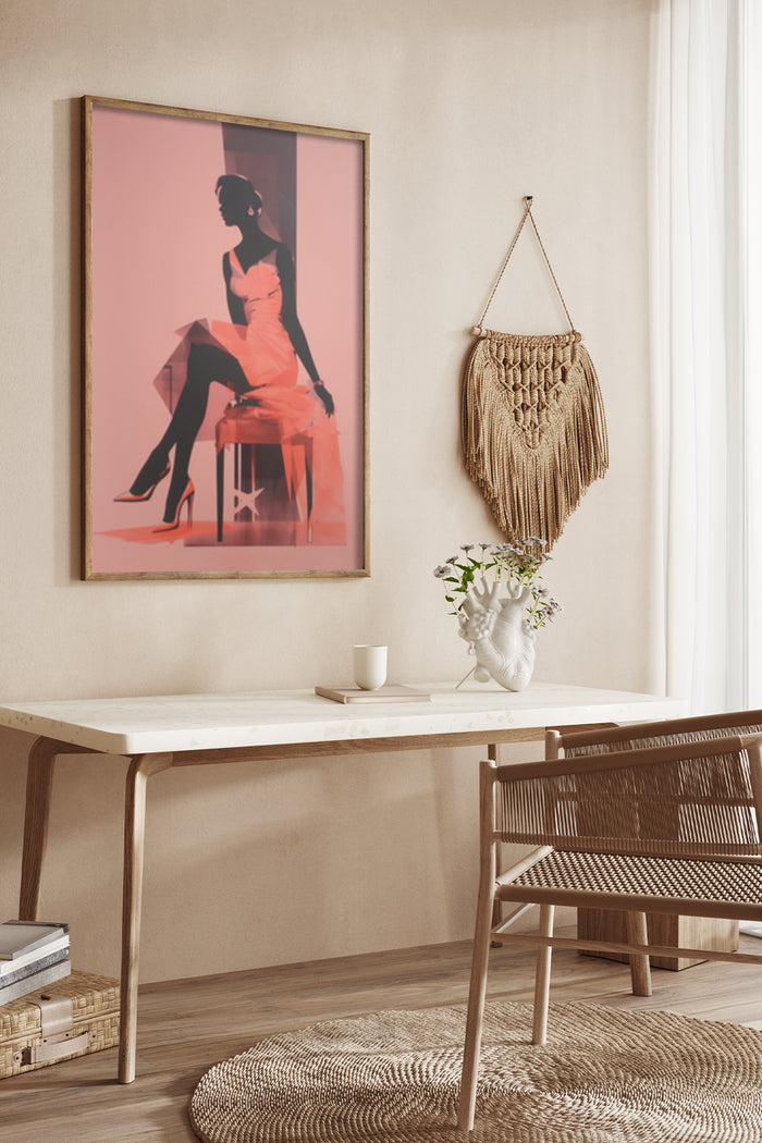 Elegant silhouette fashion artwork poster framed on a wall in a modern interior design scene