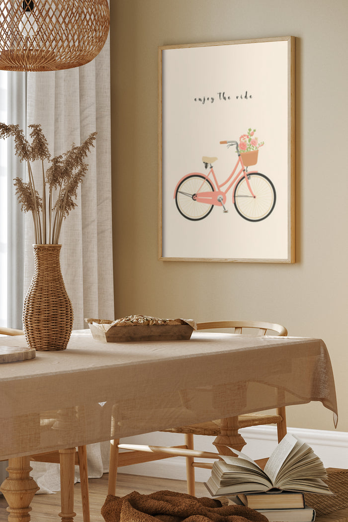 Minimalist Enjoy The Ride Bicycle Poster in Modern Home Decor Setting