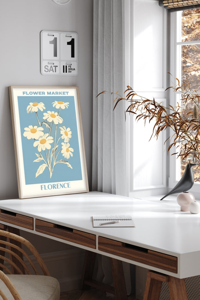 Vintage Florence Flower Market Poster in Stylish Interior Setting