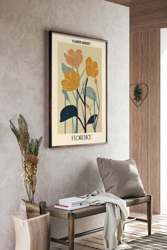 Vintage Florence Flower Market Poster Art in Stylish Home Decor Setting