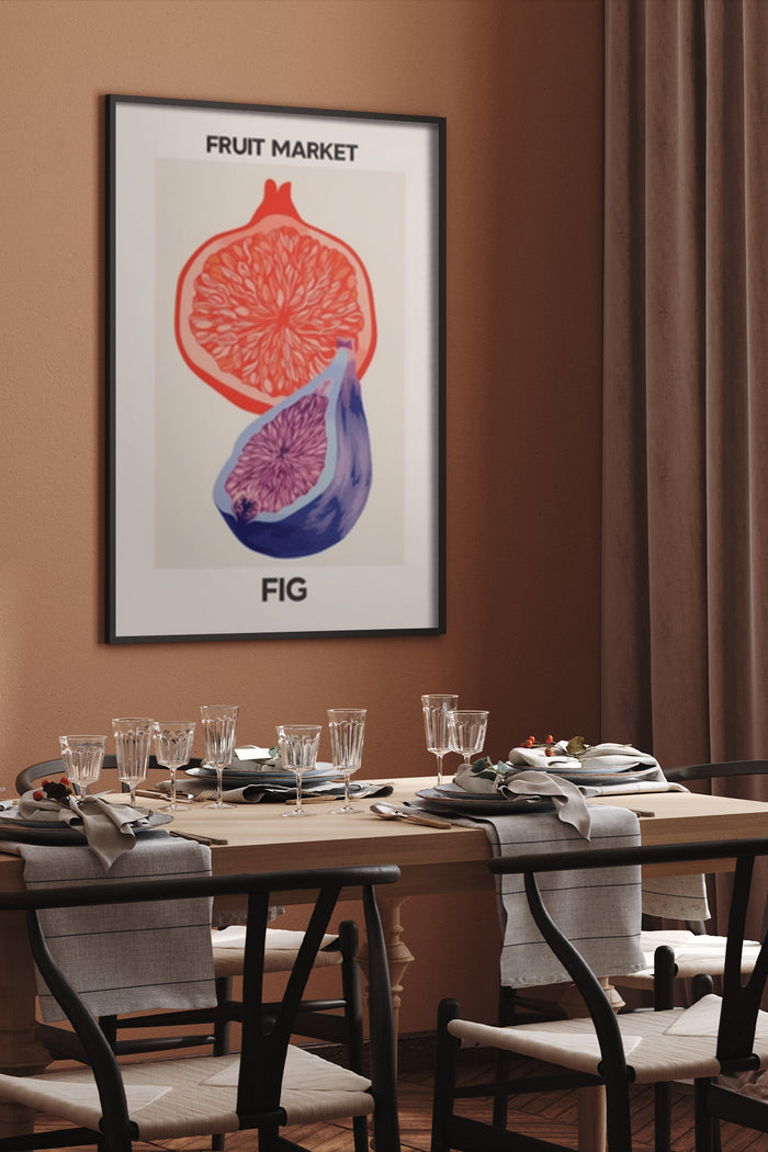 Modern Fruit Market Fig Artwork Poster in Elegant Dining Room Setting