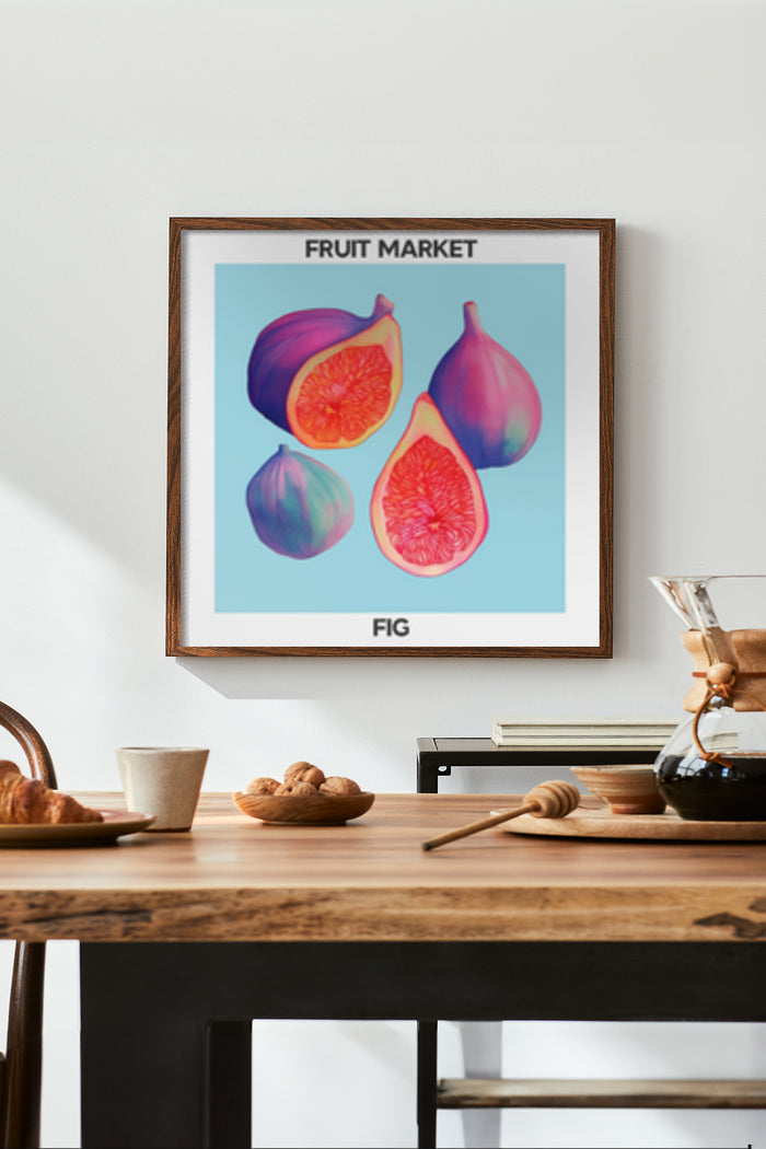 Colorful fig fruit poster in a stylish kitchen setting