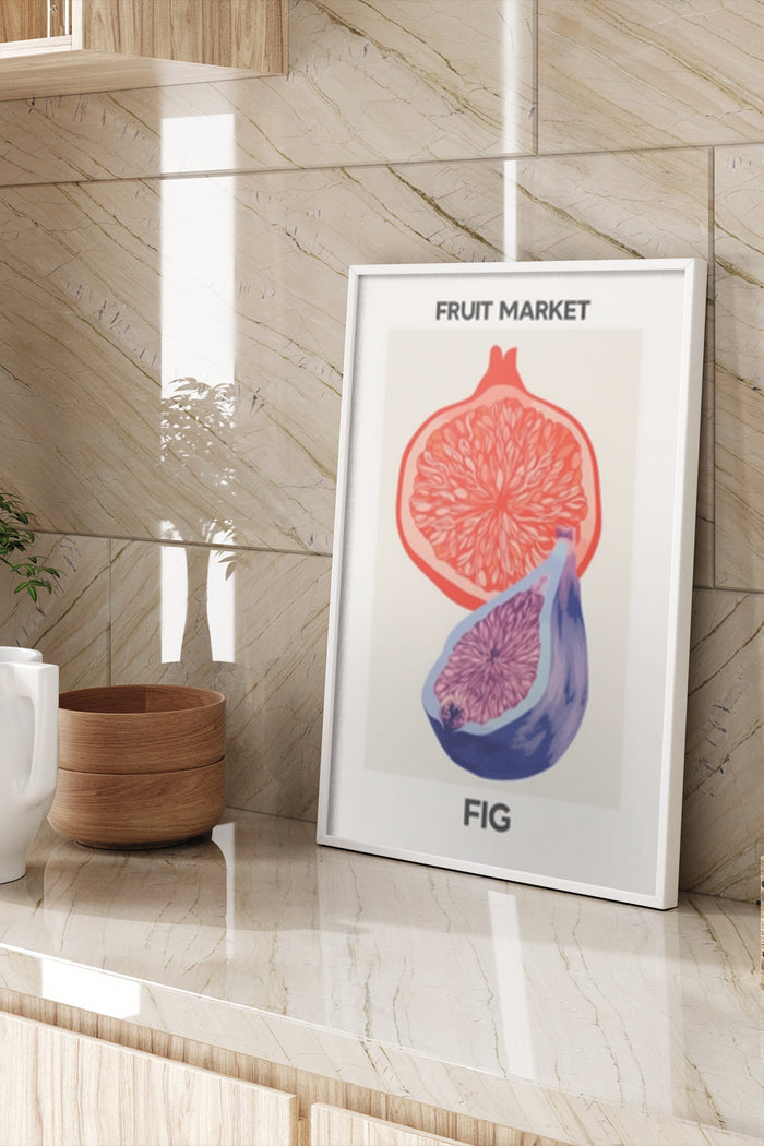 Stylish Fruit Market Fig Poster in Modern Kitchen Interior Design