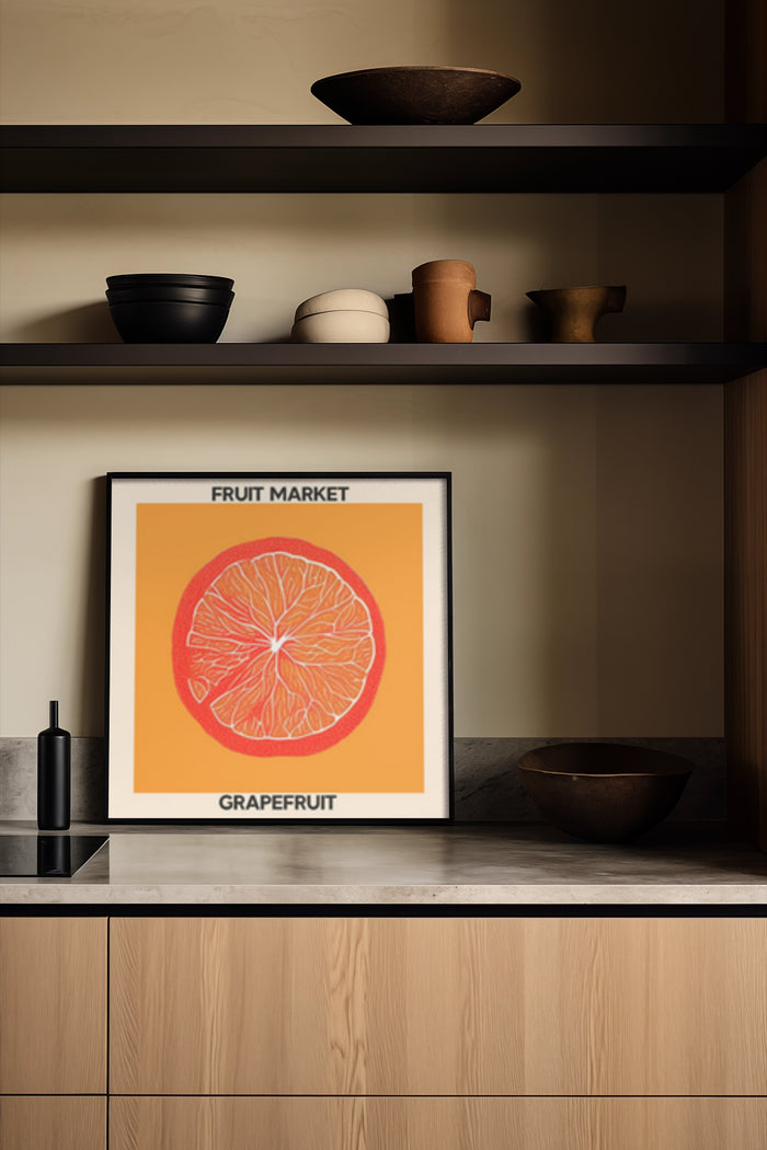 Modern kitchen with fruit market grapefruit poster art decor