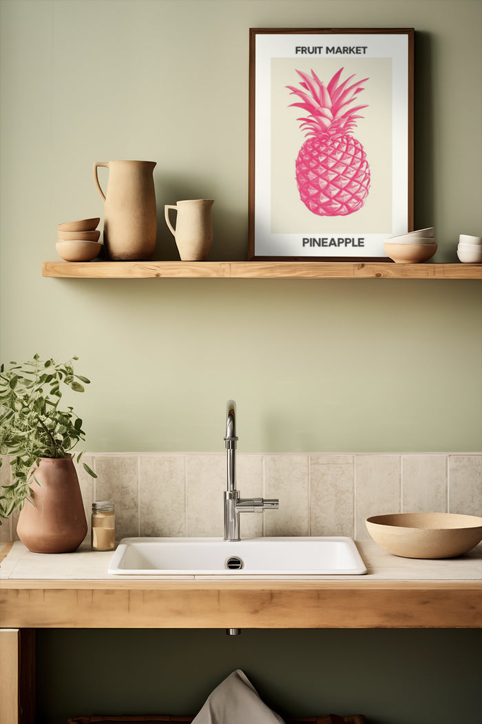 Stylish fruit market pineapple poster in kitchen setting