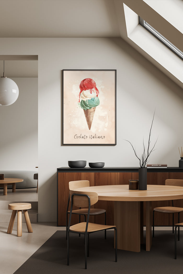 Italian Gelato Ice Cream Poster Artwork Displayed in Contemporary Dining Room