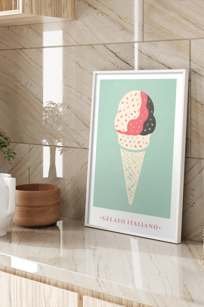 Artistic Gelato Italiano Ice Cream Poster in Modern Kitchen Decor