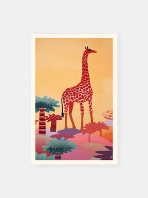 Giraffe in Savanah Oasis Poster