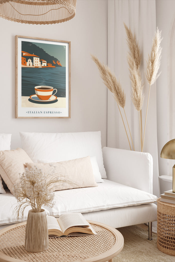 Italian Espresso Poster in a Modern Cozy Living Room Interior