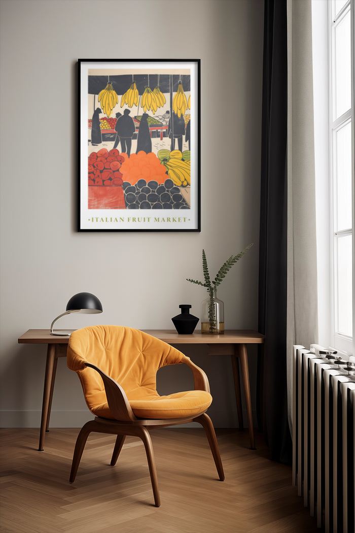 Italian fruit market vintage poster in a modern interior setting