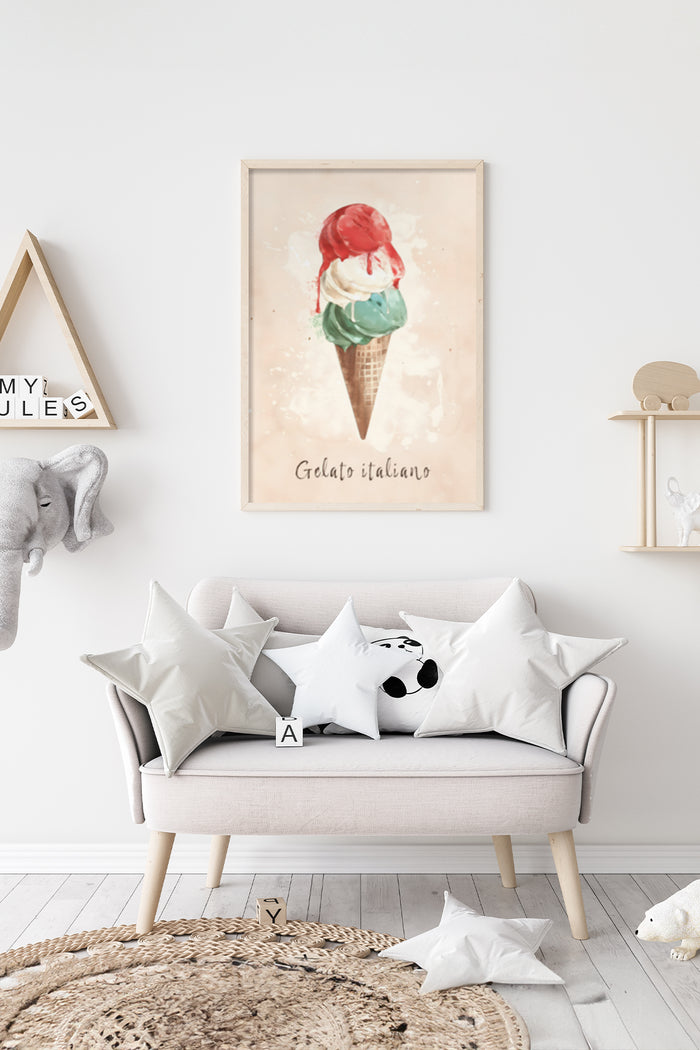 Italian gelato ice cream poster artwork in a modern living room