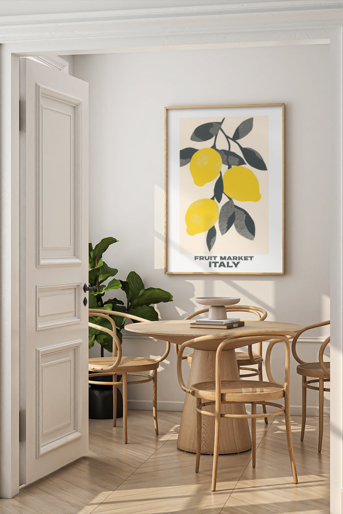Italian Lemon Fruit Market Poster Art in Elegant Dining Room
