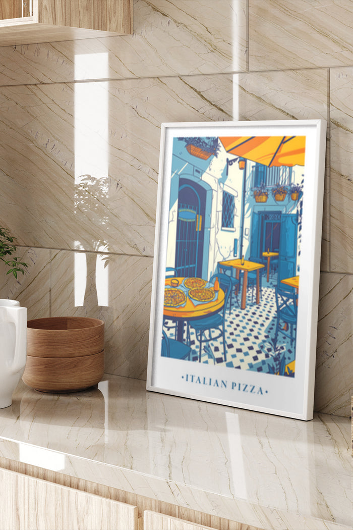 Stylish Italian pizza poster art displayed in a modern interior setting