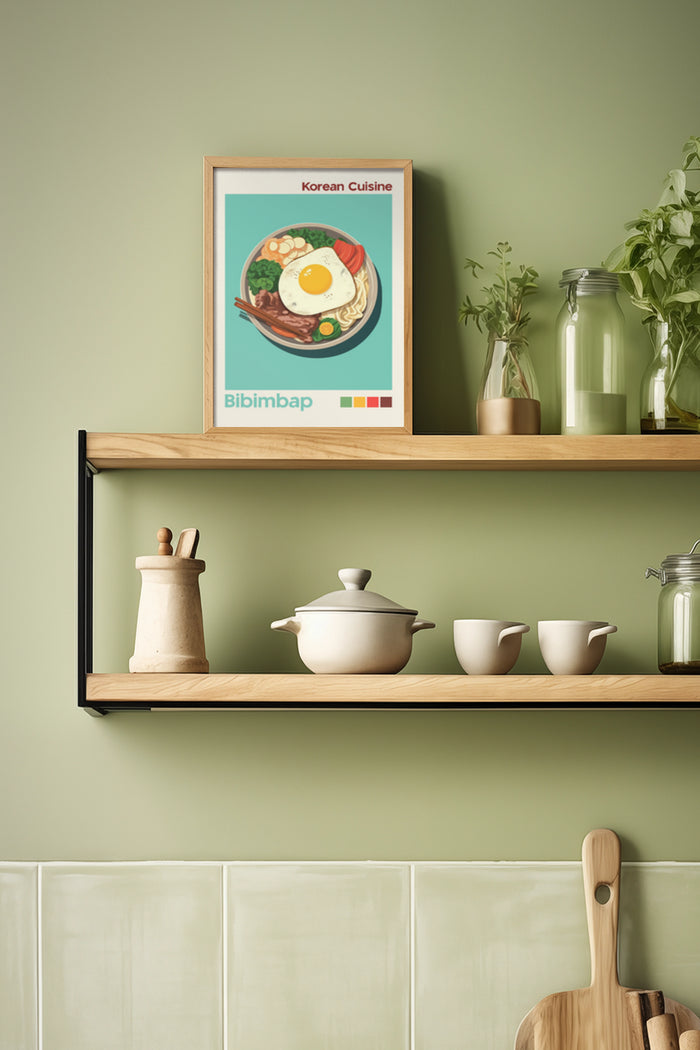Korean Cuisine Bibimbap Framed Poster on Kitchen Shelf